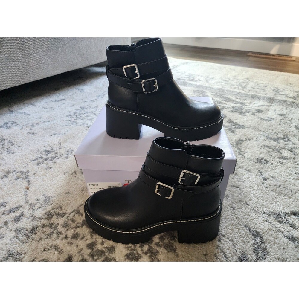 NEW Madden Girl Women's Frostt Black Ankle Boots Size 6.5M Side ZIP